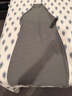 Norma Kamali Black and White Striped Halter Turtleneck Dress